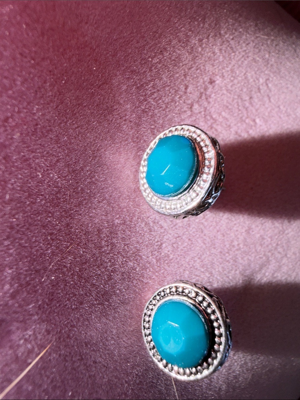 Silver-Tone Turquoise Button Earrings, .5” stud, (J0100)